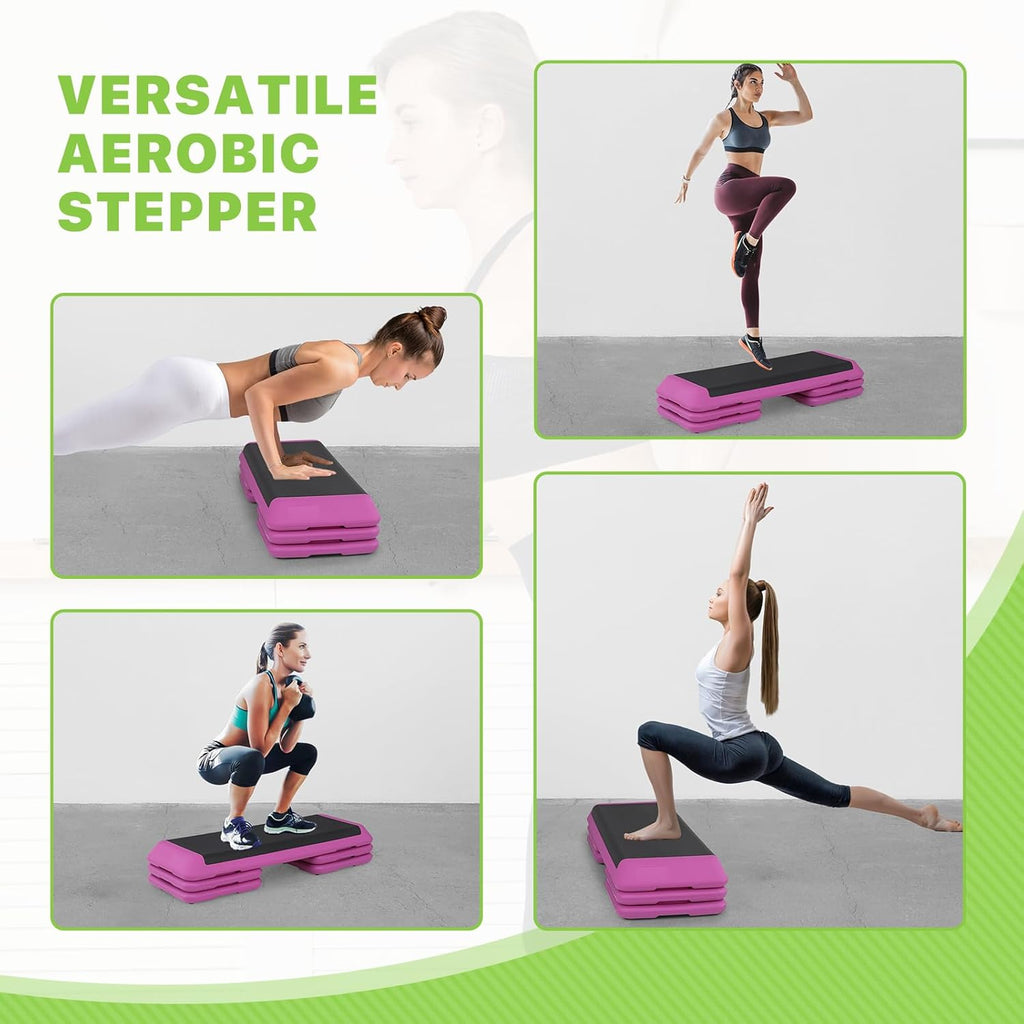 43-Inch Exercise Stepper Platform with Risers, Adjust Height 4 inch - 6 inch - 8 inch, Pink D146636