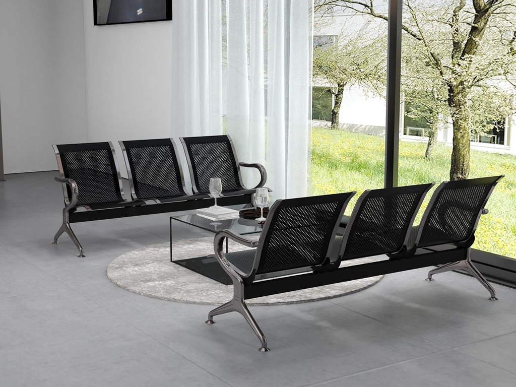 Black 3-Seat Waiting Room Bench with Arms D2718