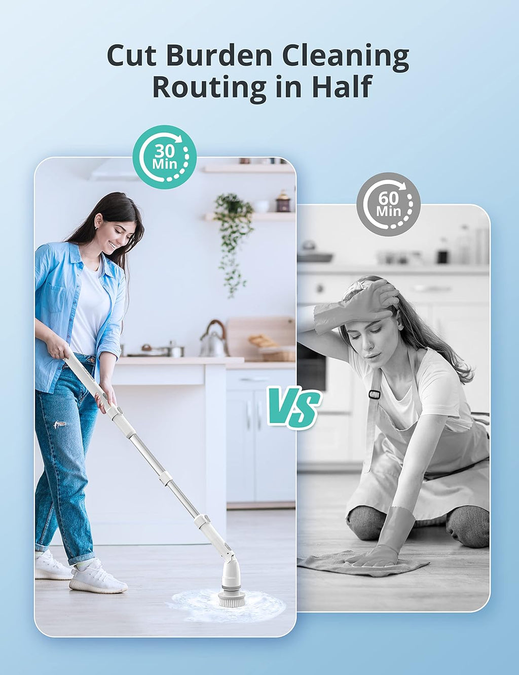 Cordless Electric Spin Scrubber with Adjustable Extension Arm and 4 Replaceable Cleaning Heads H563
