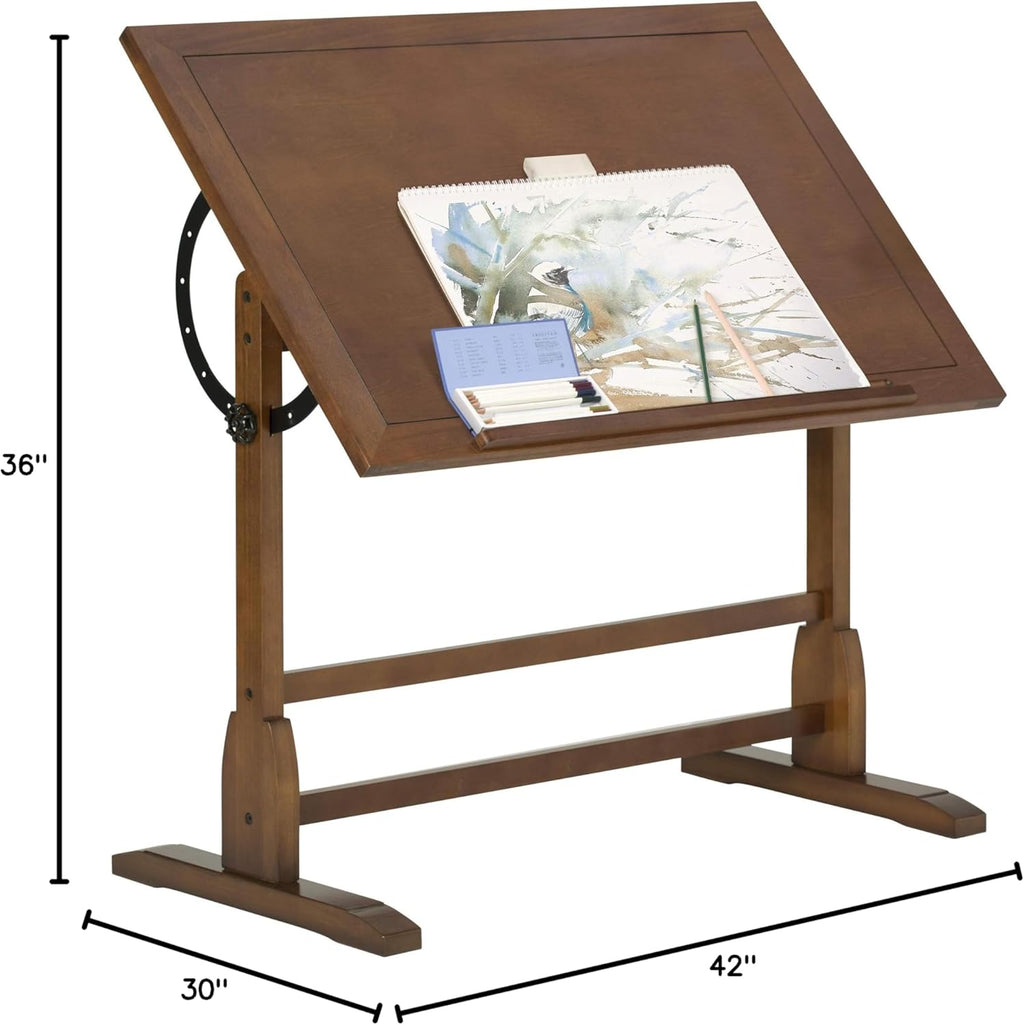 Vintage Drafting Table with Stool Bundle Solid Wood Craft Tables Q315718