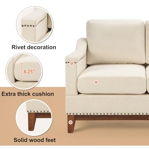 Beige 3-Seater Upholstered Sofa with Nailhead Trim Q2838