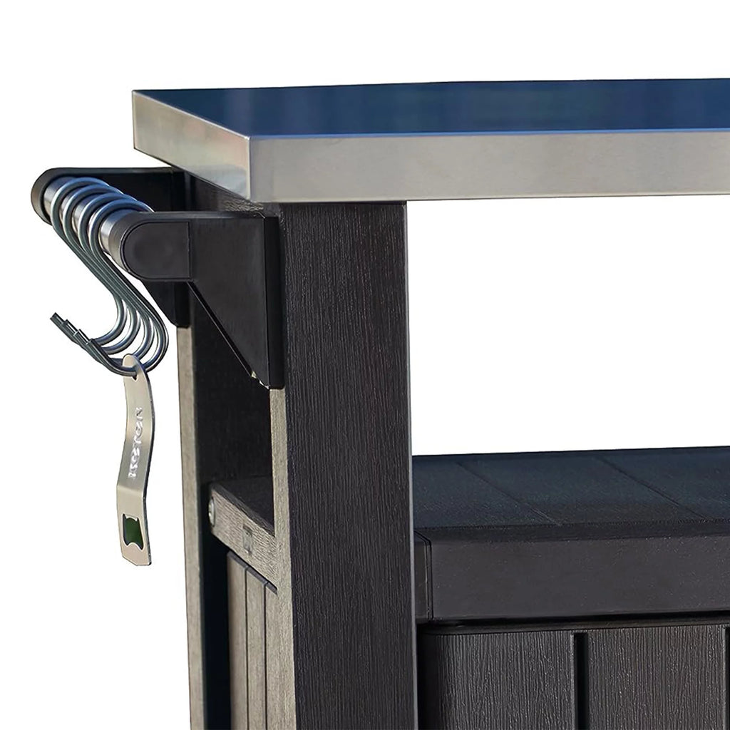 Brown Outdoor Kitchen Bar Rolling Cart with Storage Cabinet A2980