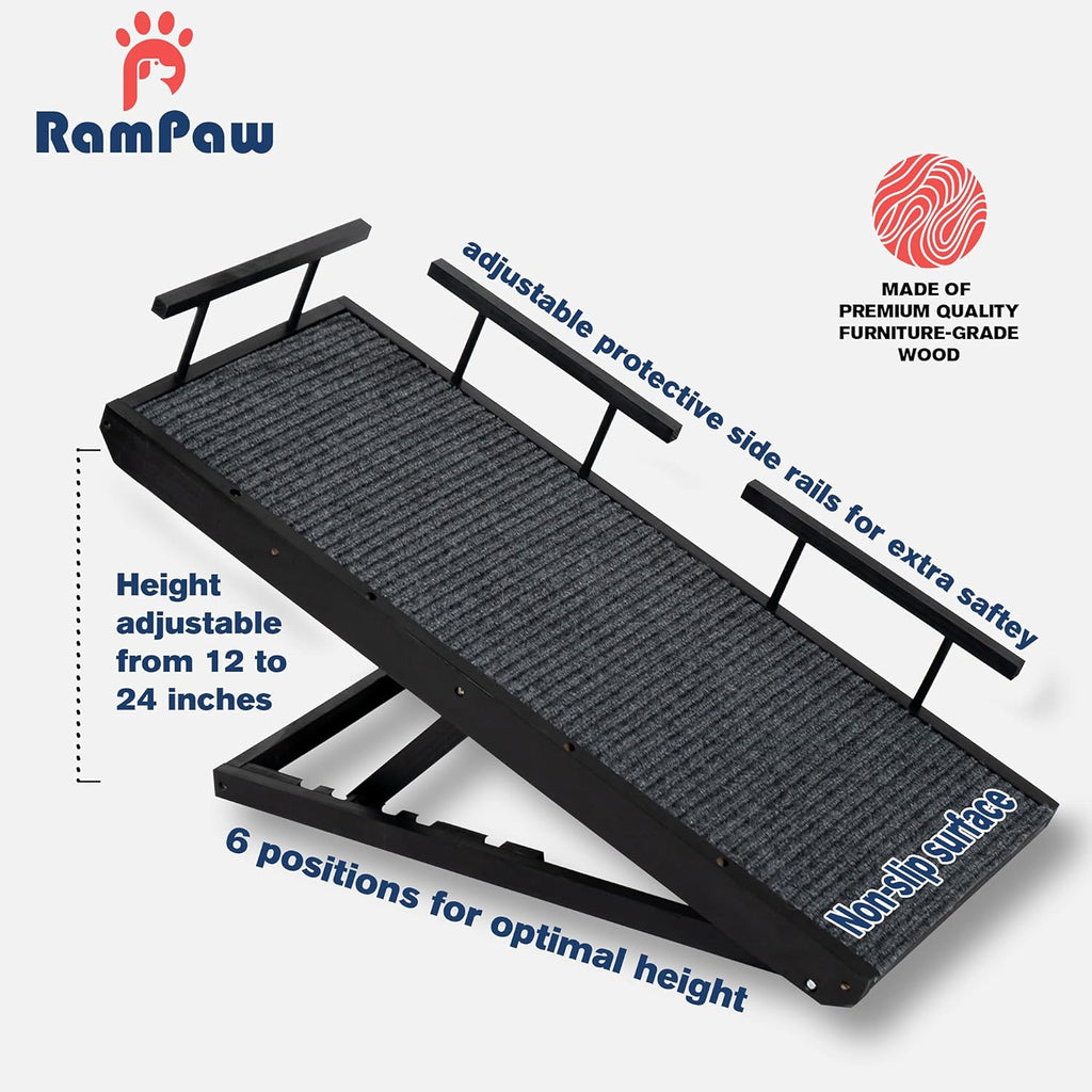 Adjustable Pet Ramp with Non Slip Traction Mat, Safety Side Rails, Black, Pack of 2 R555457