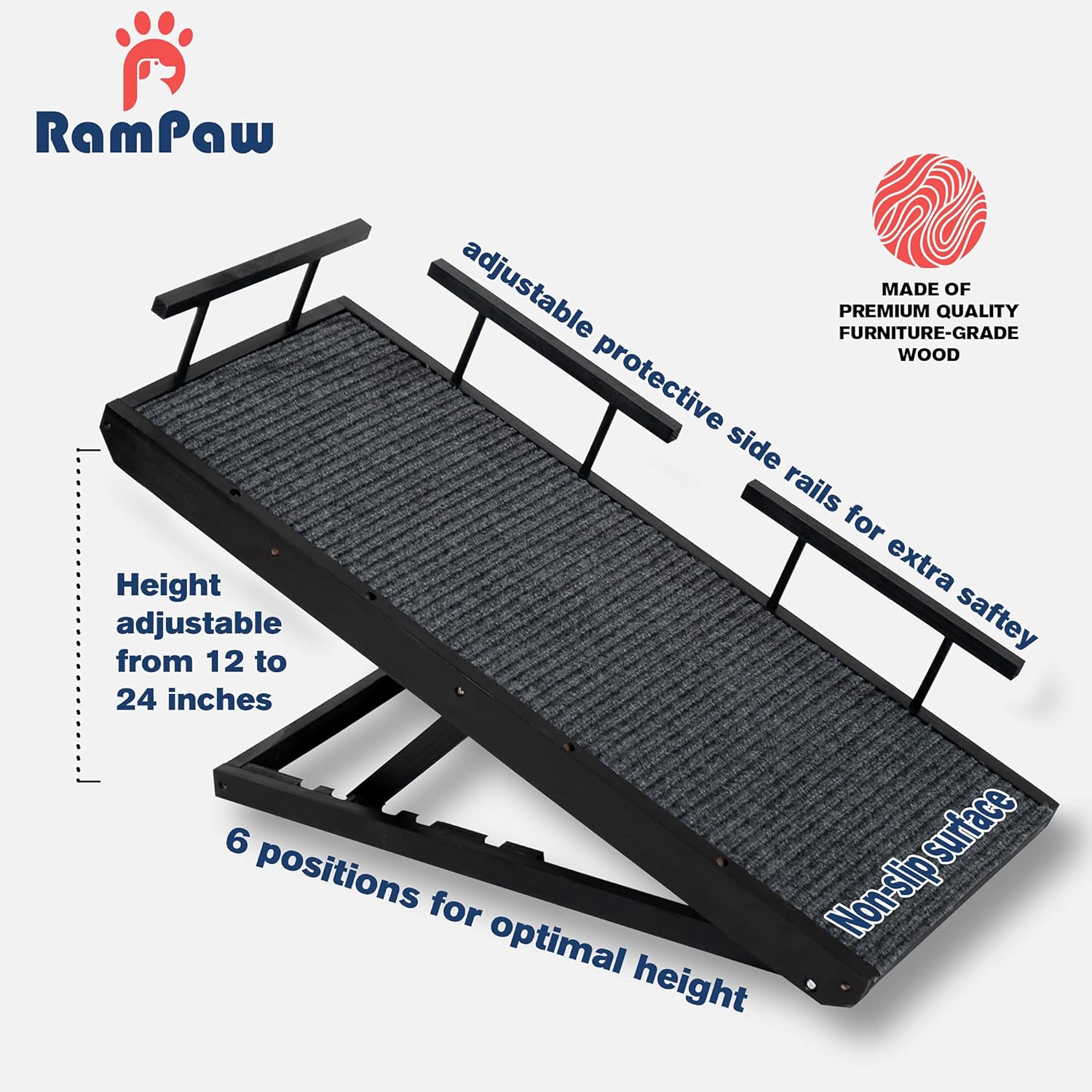 Adjustable Pet Ramp with Non Slip Traction Mat, Safety Side Rails, Black, Pack of 2 R555457