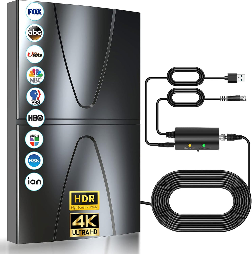 Amplified TV Antenna with Coaxial Cable and Amplifier Signal Booster, Black O9206