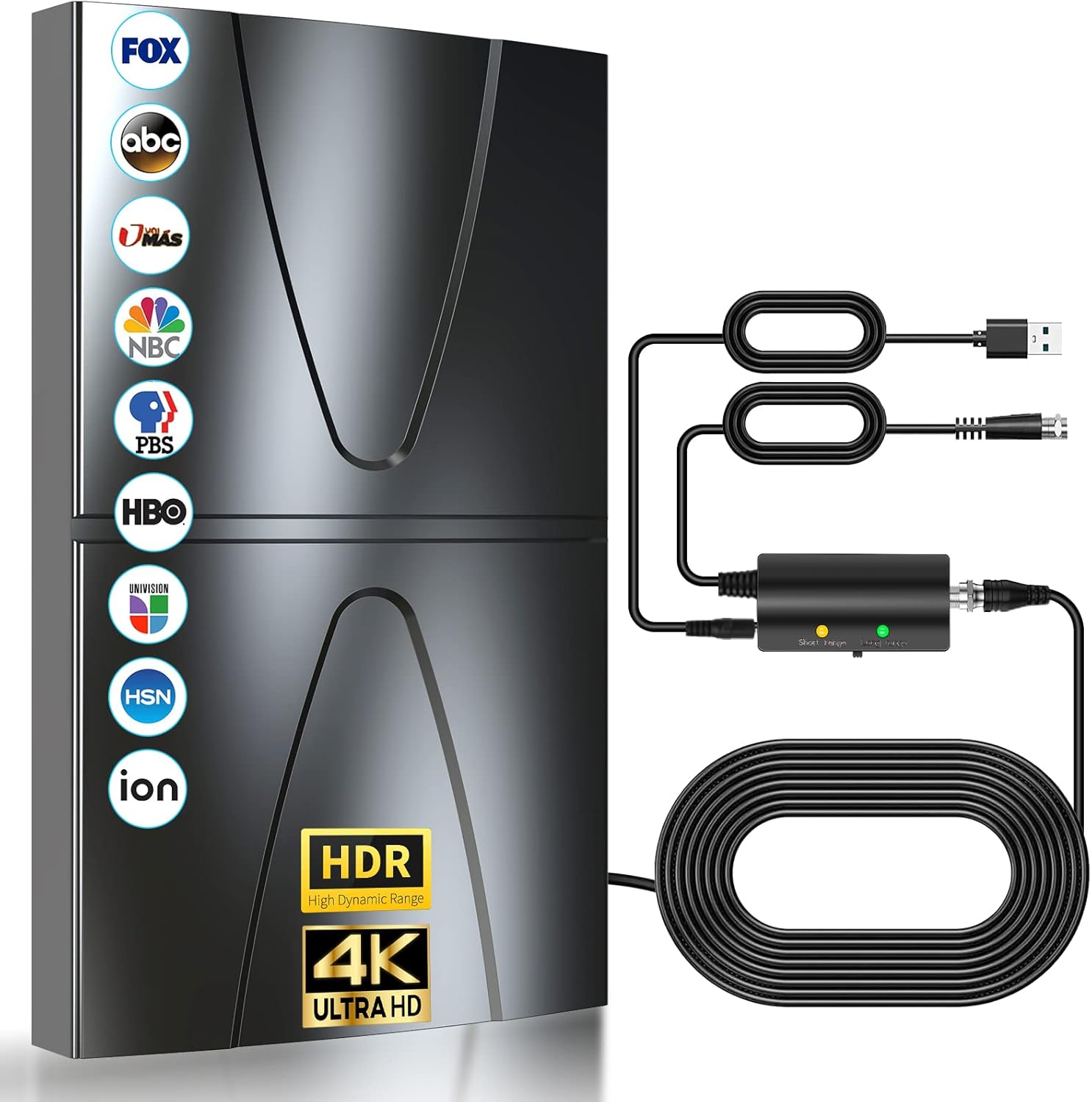 Amplified TV Antenna with Coaxial Cable and Amplifier Signal Booster, Black O9206