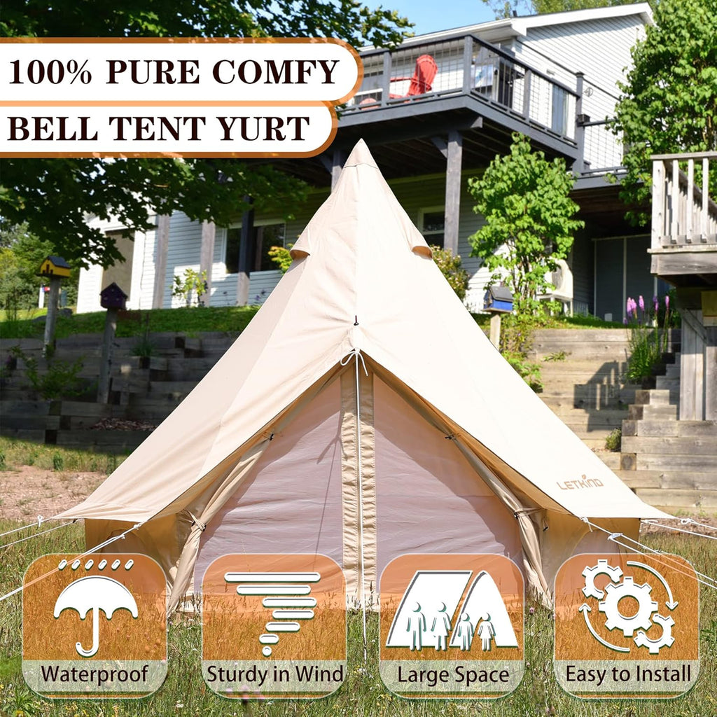Canvas Tent with Stove Jack, 4 Season Waterproof Cotton Bell Tent B109749