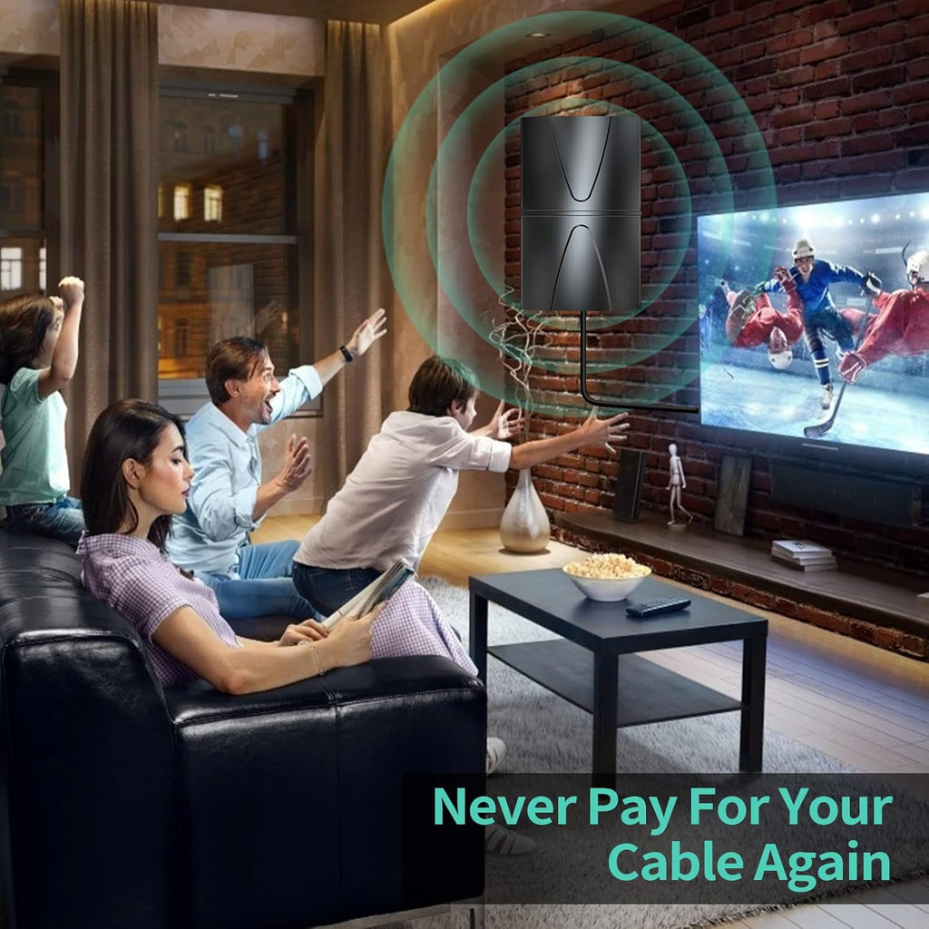 Amplified TV Antenna with Coaxial Cable and Amplifier Signal Booster, Black O9206