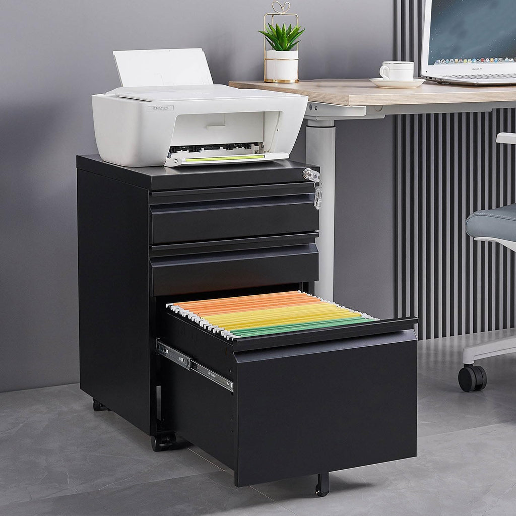 Black Steel 3-Drawer Rolling File Cabinet P671993