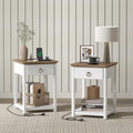 White Solid Wood Square End Table with Drawer A60423