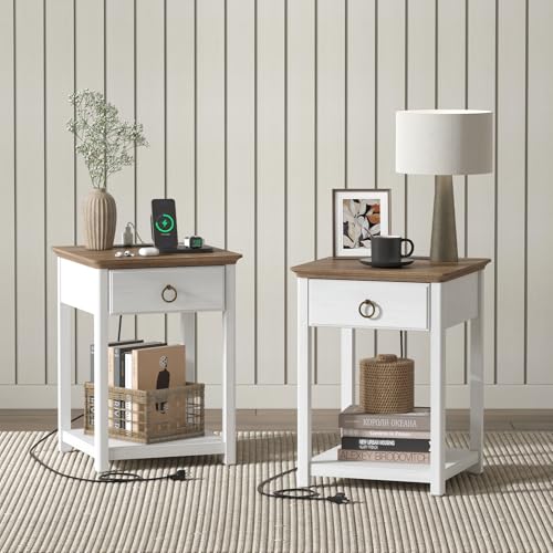 White Solid Wood Square End Table with Drawer A60423
