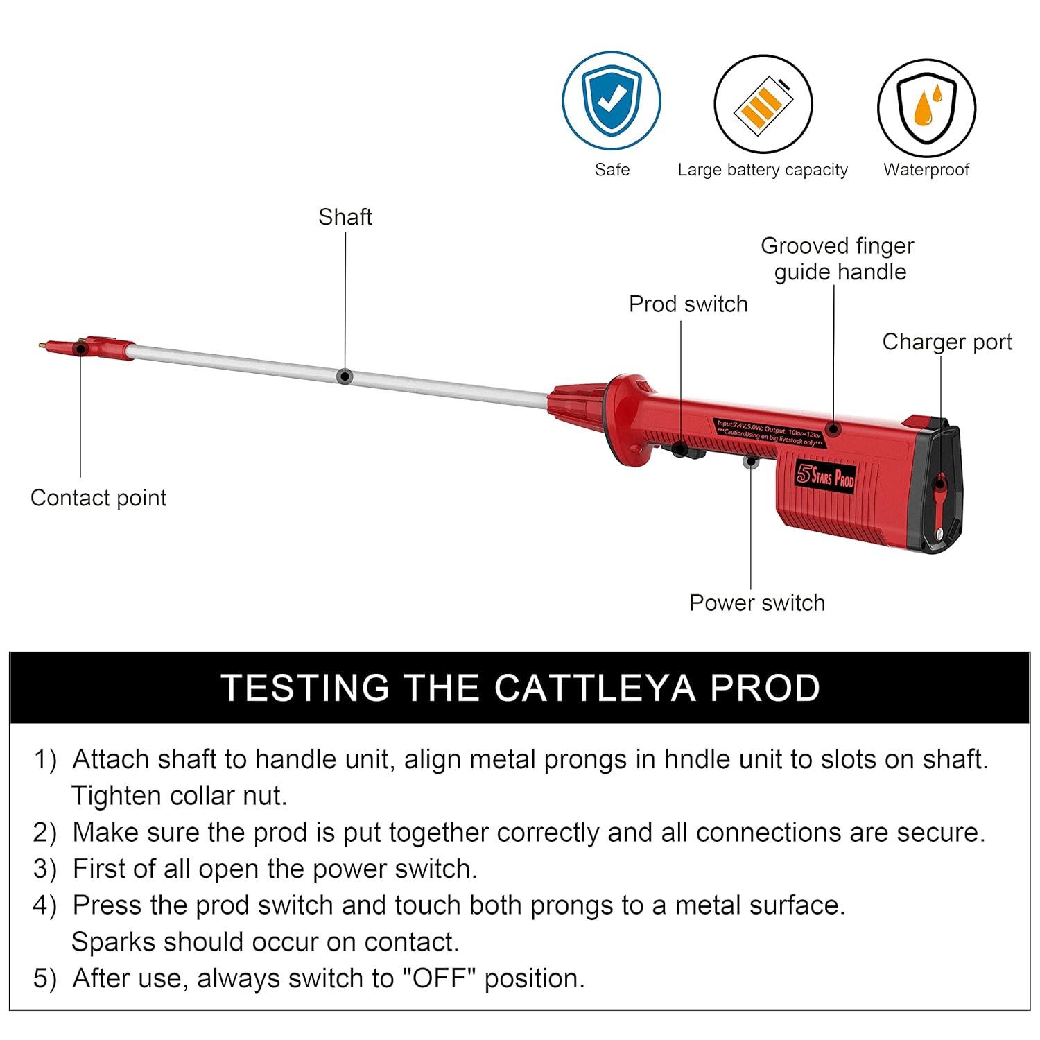 Rechargeable Electric Cattle Prod with 28in. Flexible Shaft W92627
