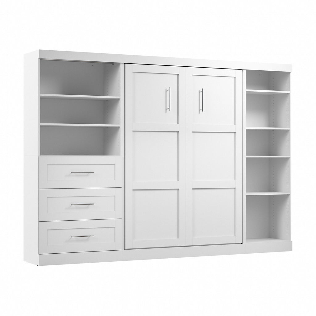 Rustic Brown Full Murphy Bed with Shelving and Drawers M2149