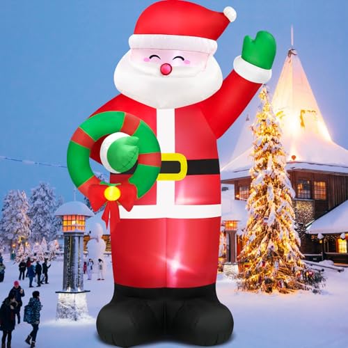 14FT Giant Christmas Inflatables Santa Claus with Wreath Built-in LED Lights U955231