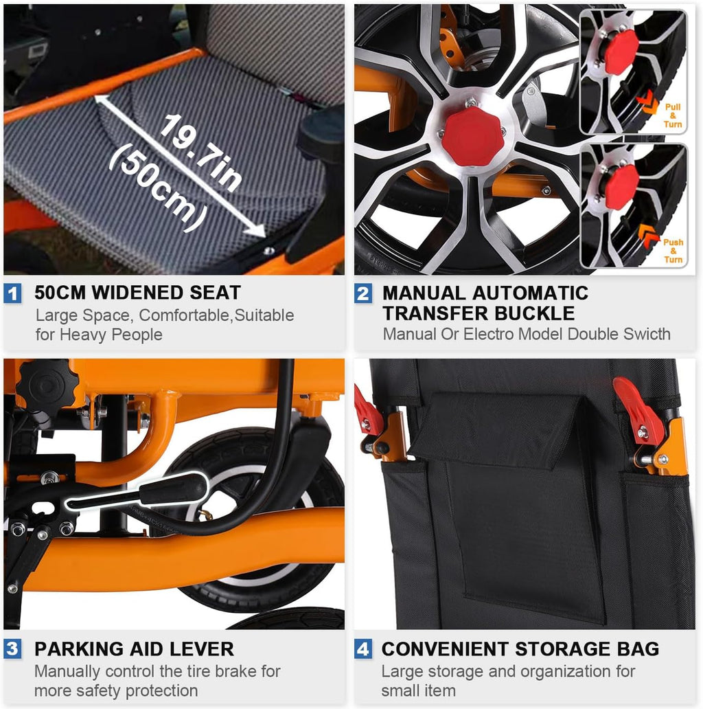 Lightweight Folding Electric Wheelchair with 20in Seat, All Terrain Power Wheelchair B60713