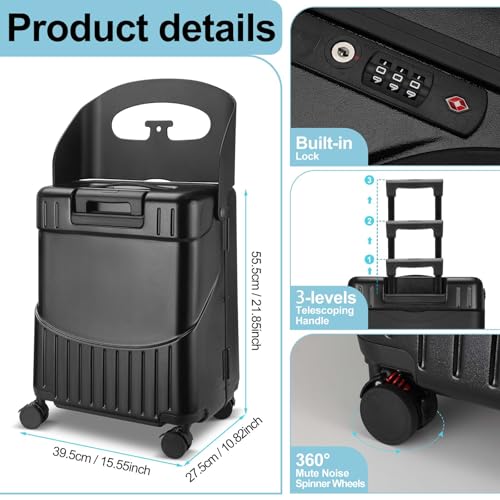 Black 22 Inch Expandable Ride on Suitcase with Spinner Wheels K329829