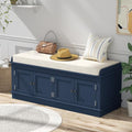 White 43.7" Storage Drawers and 2 Cabinets Shoe Bench with Removable Cushion B9115