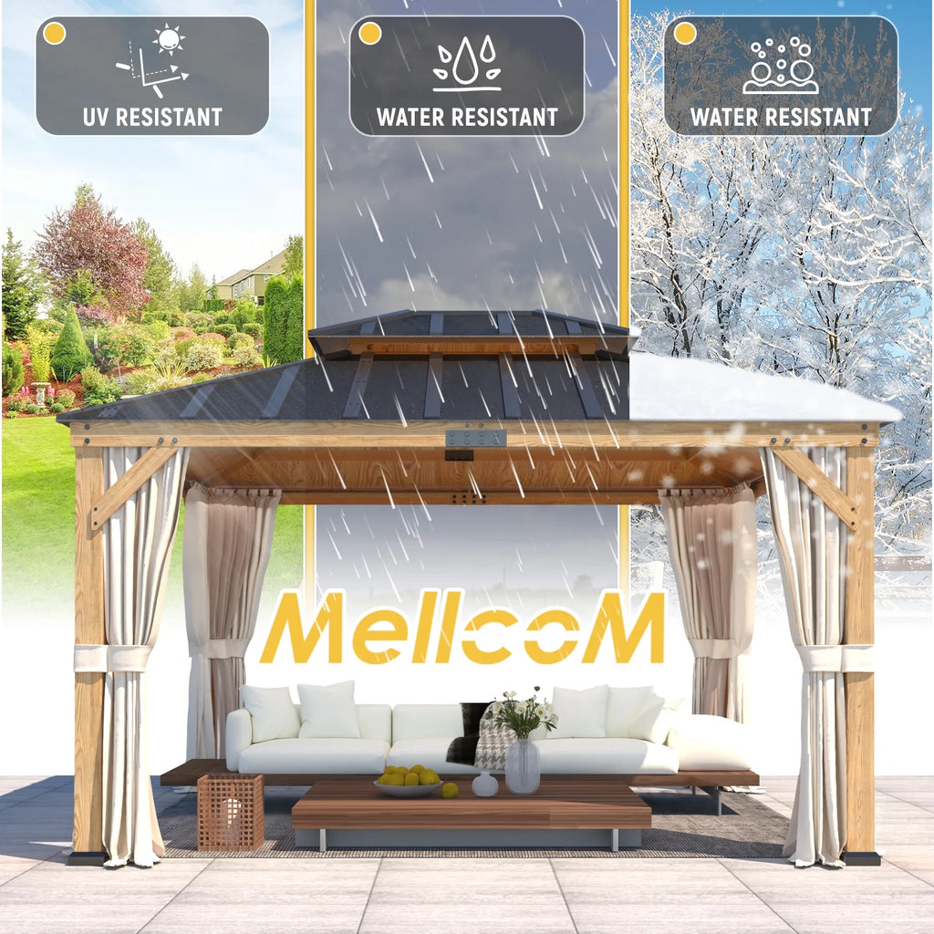 11' x 13' Hardtop Gazebo with Curtains and Meshes A4288