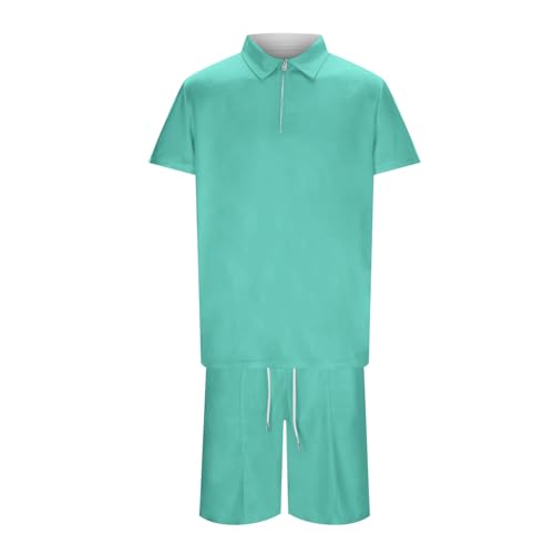 Solid Color Zip Up Short Sleeve Tshirts Shorts Sets S146