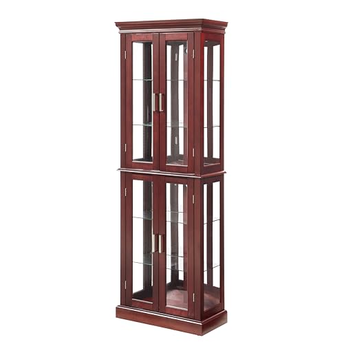 70" Tall 6-Shelf Curio Cabinet with 4 Tempered Glass Doors and Adjustable Storage Shelves (Oak) Q9441