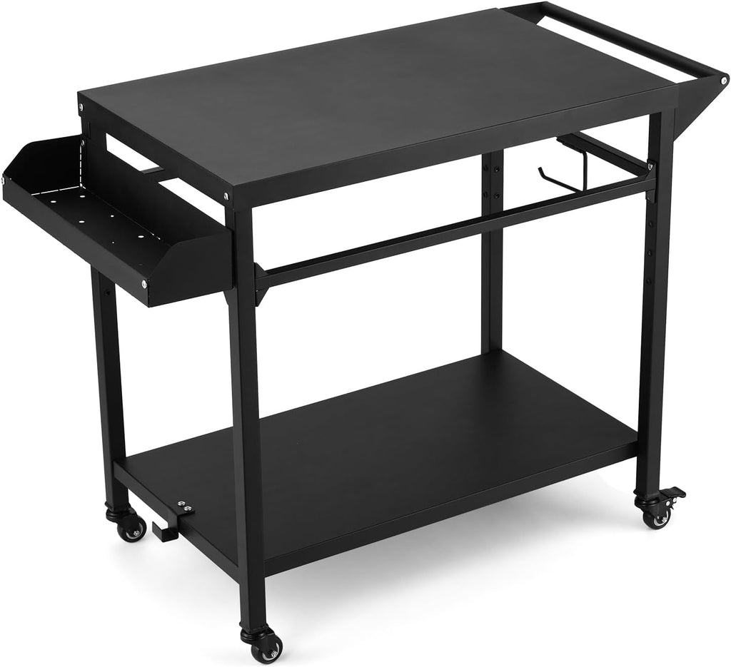 Black Outdoor Grill Cart with Lockable Wheels O553