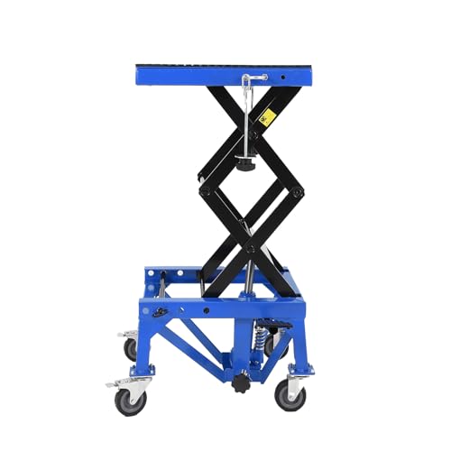 Hydraulic Motorcycle Lift Jack 350LBS, Foot Operated Scissor Lift Table, Heavy-Duty Steel Stand with Safety Lock & Wheels, 13.78-34.25" Height Adjustable, Oil Drain Hole N48679