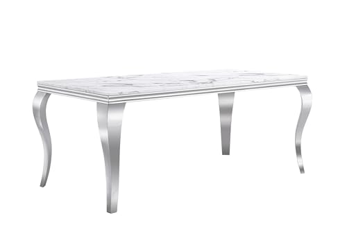 White Marble Dining Table Set for 6 with 6 Grey Velvet Chairs E784
