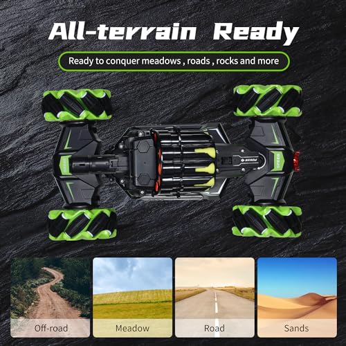 RC Car Remote Control Stunt Truck with Soft Bullets Water Bomb Spray Music LED (Green) U69326