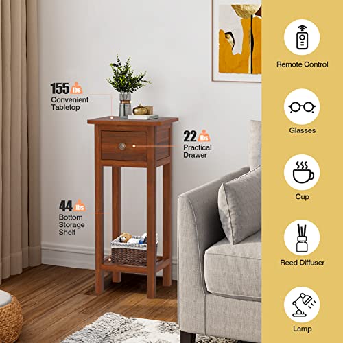 White Narrow End Table with Drawer & Shelf R687785