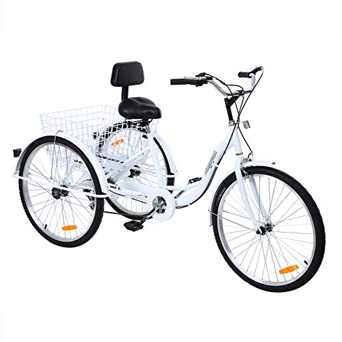 24 Inch 26 Inch 3-Wheel Adult Tricycle with Shopping Basket U386609