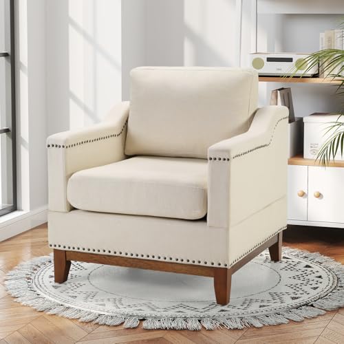 Beige 3-Seater Upholstered Sofa with Nailhead Trim Q2838