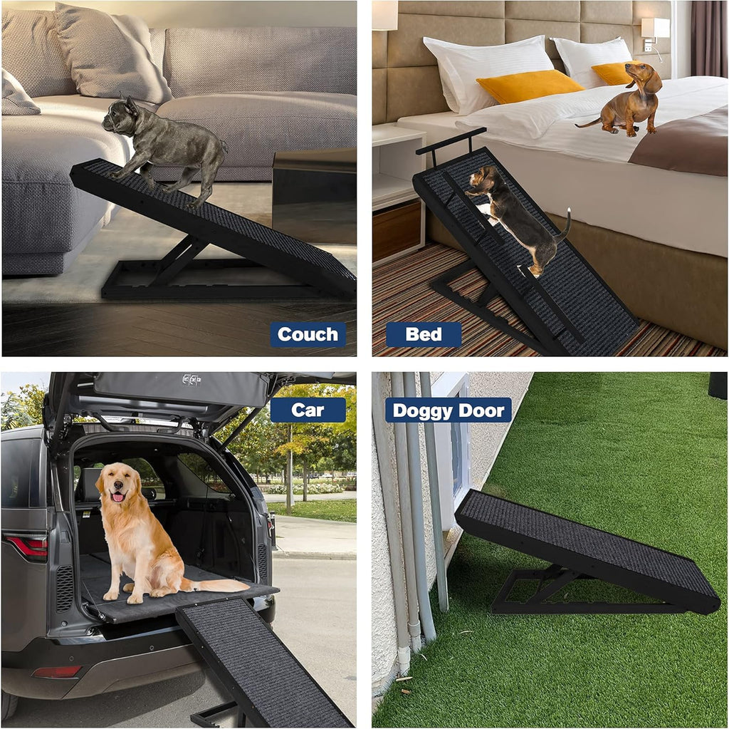 Adjustable Pet Ramp with Non Slip Traction Mat, Safety Side Rails, Black, Pack of 2 R555457
