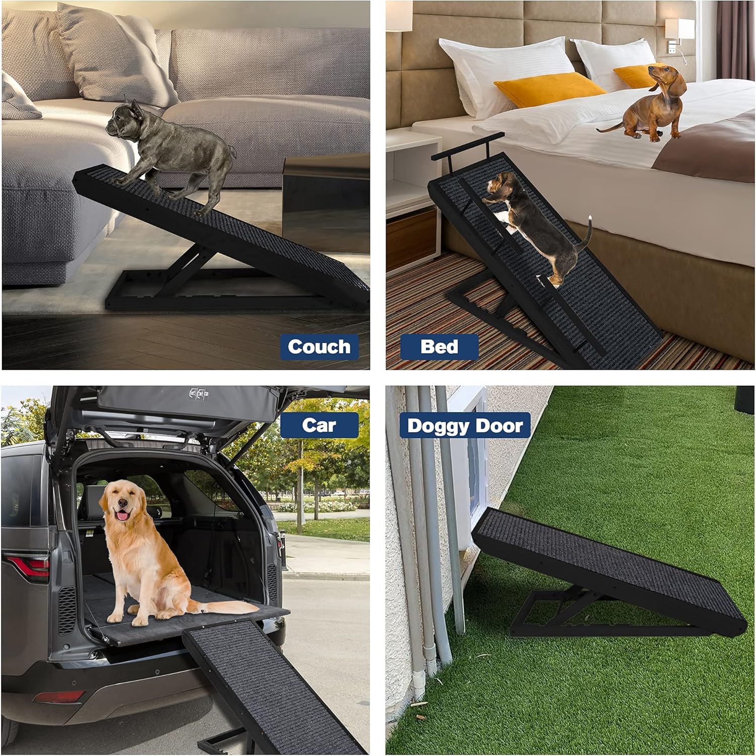 Adjustable Pet Ramp with Non Slip Traction Mat, Safety Side Rails, Black, Pack of 2 R555457