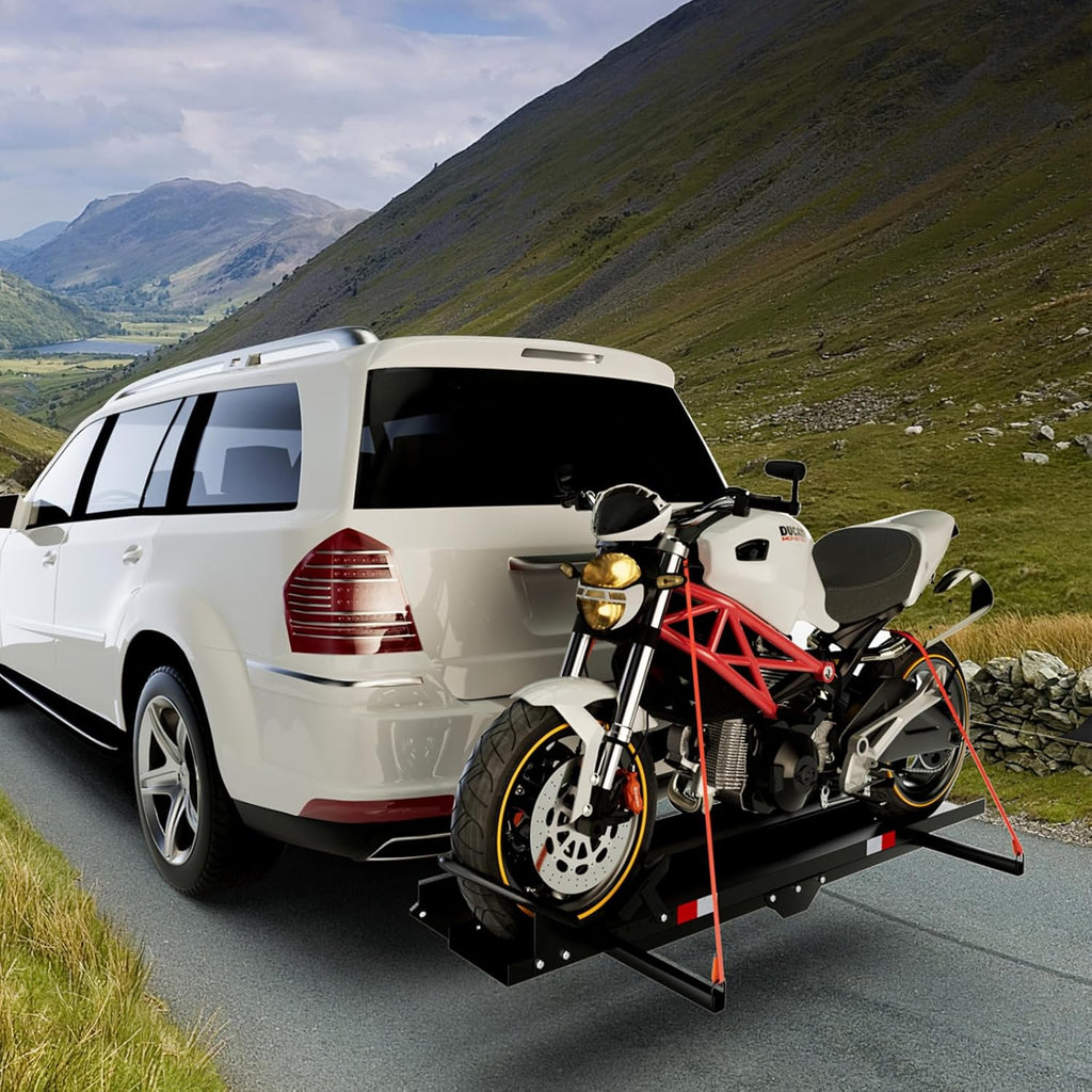 Heavy Duty Steel Motorcycle Carrier with Loading Ramp, Wheel Chock & 2 Straps K184