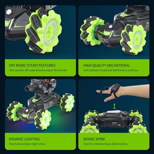 RC Car Remote Control Stunt Truck with Soft Bullets Water Bomb Spray Music LED (Green) U69326