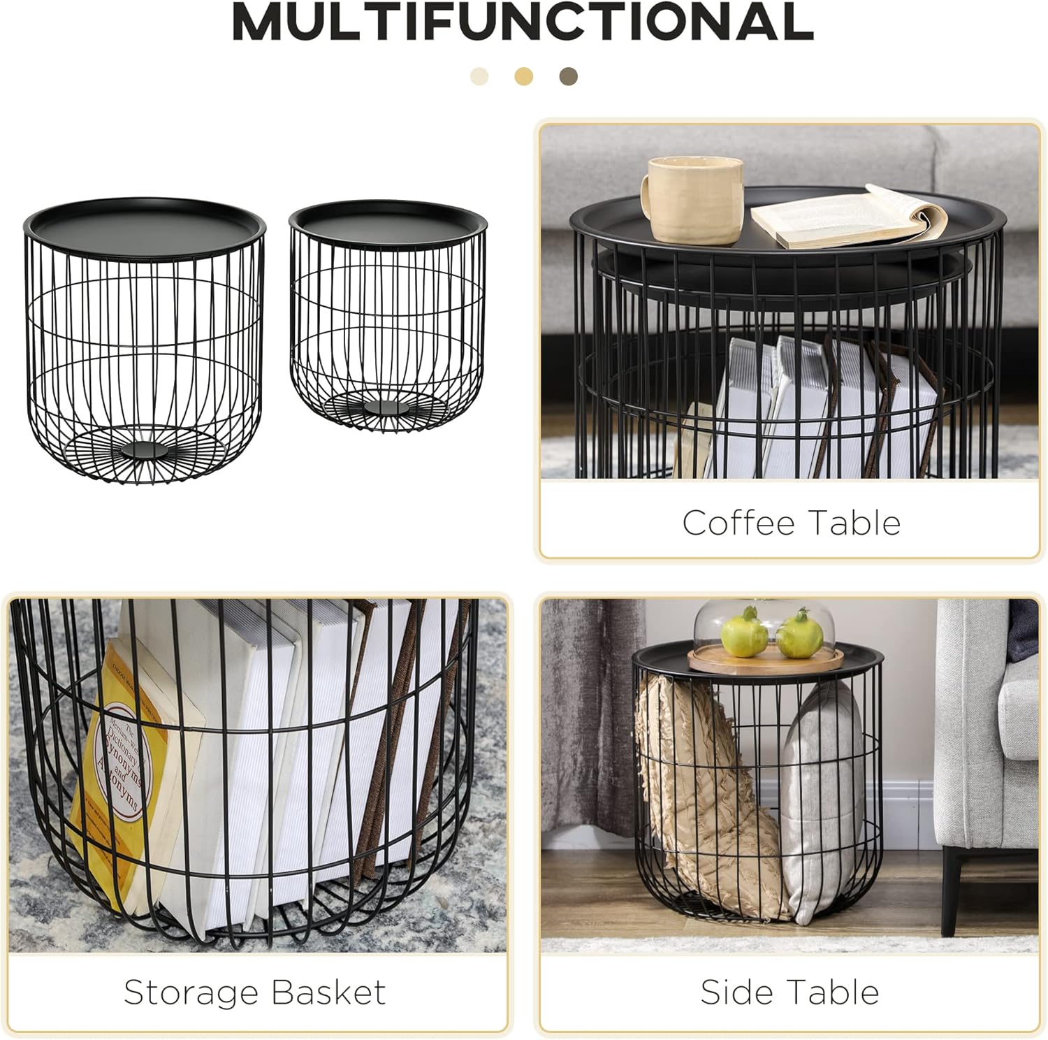 Black Round Nesting Coffee Tables Set of 2 F41832