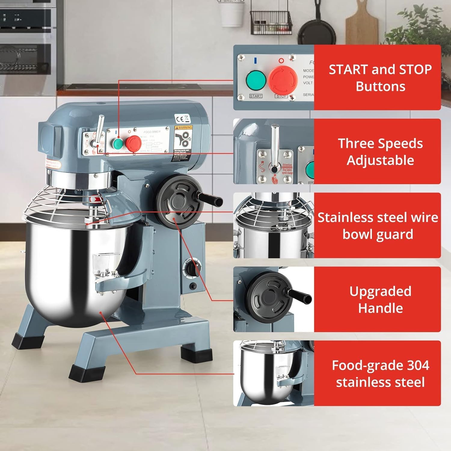 15QT 600W 110V 3 Speeds Adjustable Stand Mixer with Stainless Steel Bowl S7926