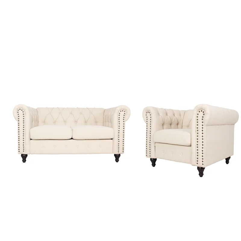 3 Piece Living Room Set with Loveseat and Two Accent Chairs in Cream Y544