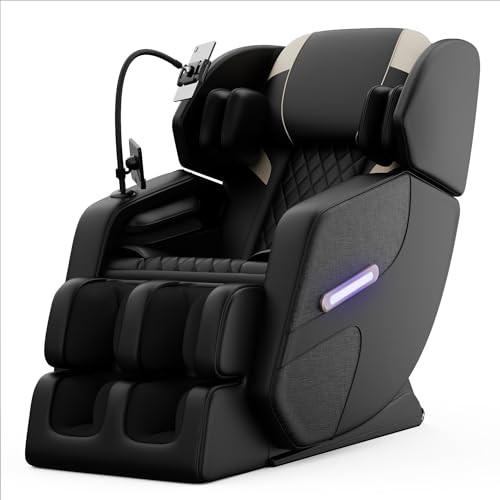 Gold PU Leather Zero Gravity Massage Chair with Airbags and Foot Roller S312787