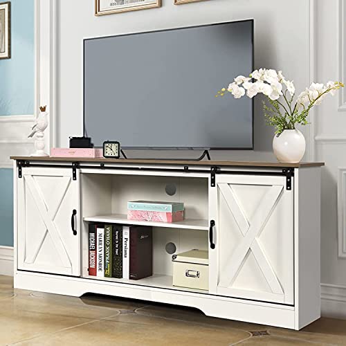 Espresso Farmhouse TV Stand with Sliding Barn Doors H572