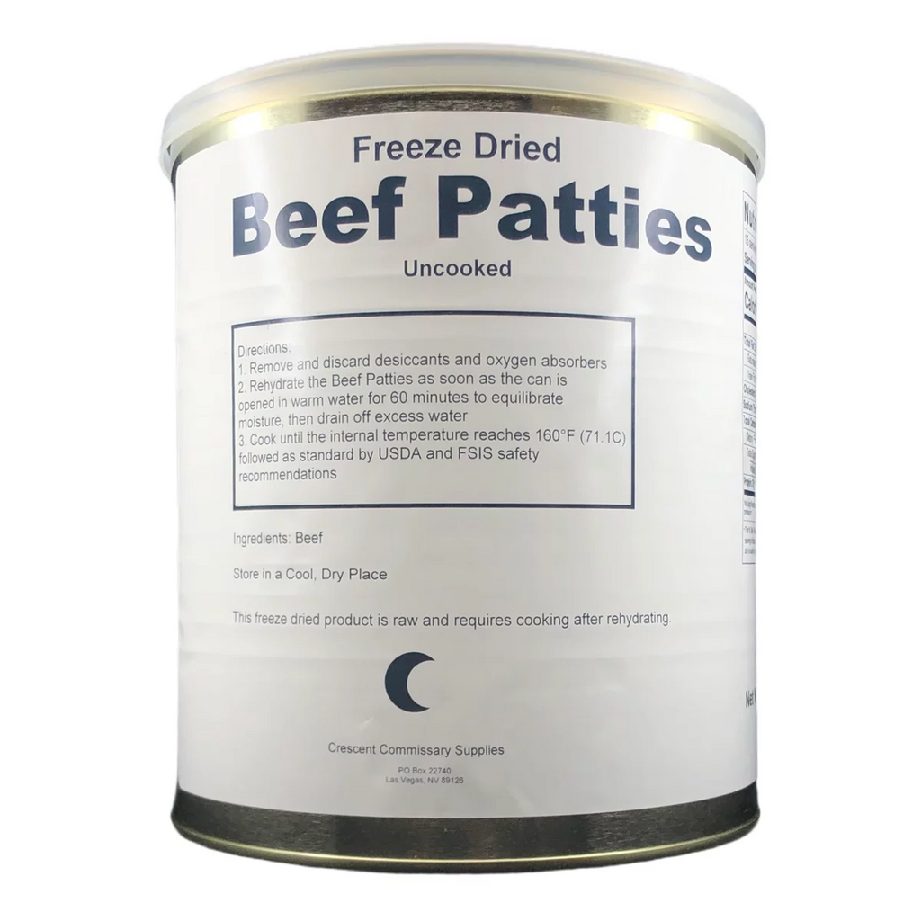 15-16 Thick Patties Freeze Dried Hamburger Ground Beef Patties in a #10 Can Q3947