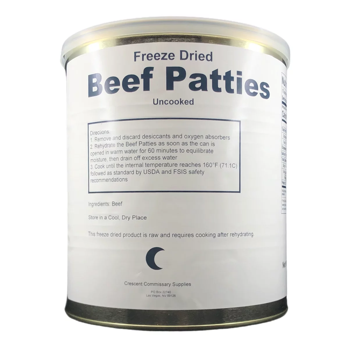 15-16 Thick Patties Freeze Dried Hamburger Ground Beef Patties in a #10 Can Q3947