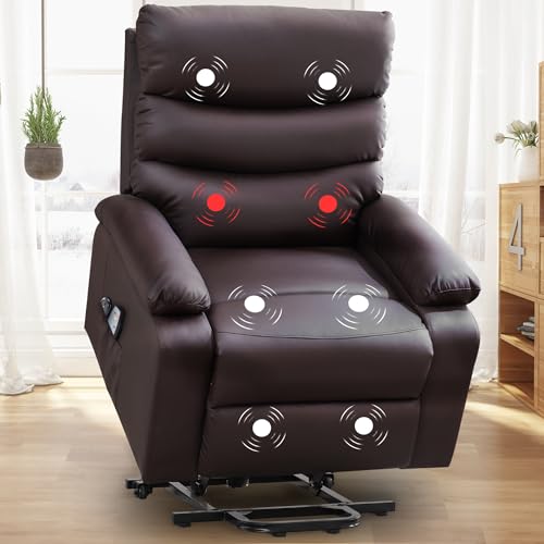 Black PU Leather Power Lift Recliner Chair with Heat Massage E2542