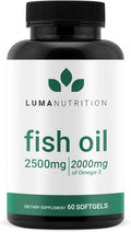 Extra Strength 2500mg Omega 3 Fish Oil Supplement, 60 Softgels G926