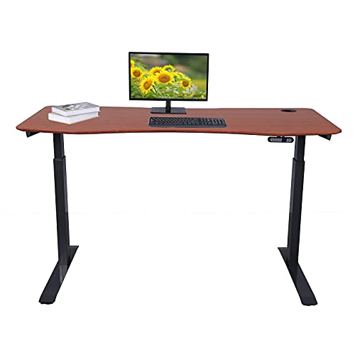 71" x 33" Electric Height Adjustable Stand up Desk with Curved Grey Top and Black Frame T37033
