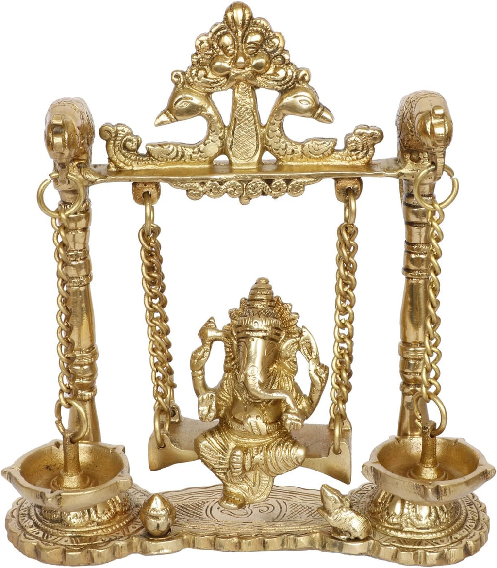 Brass Ganesh Jhula Hanging Swing Statue 9 Inch C493060