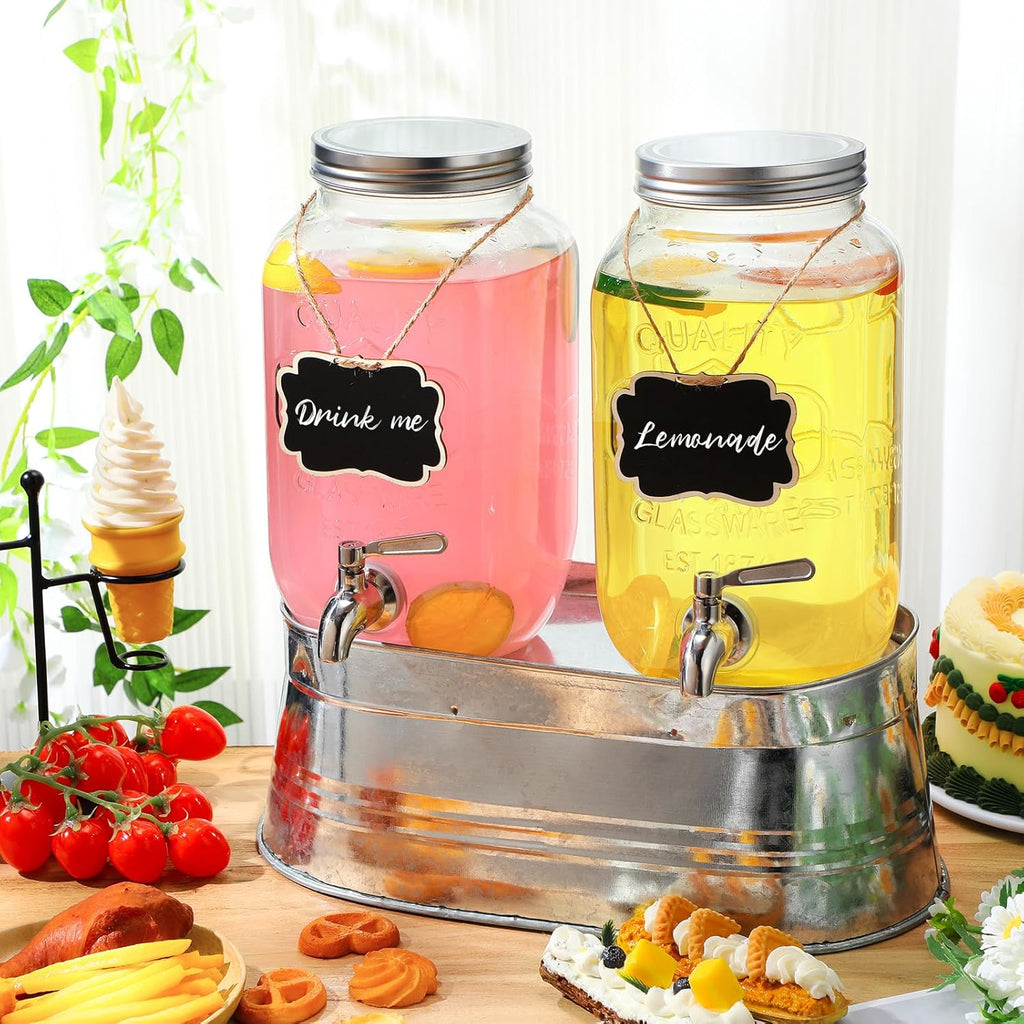 2 Pack 1 Gallon Glass Beverage Dispenser with Stand D674