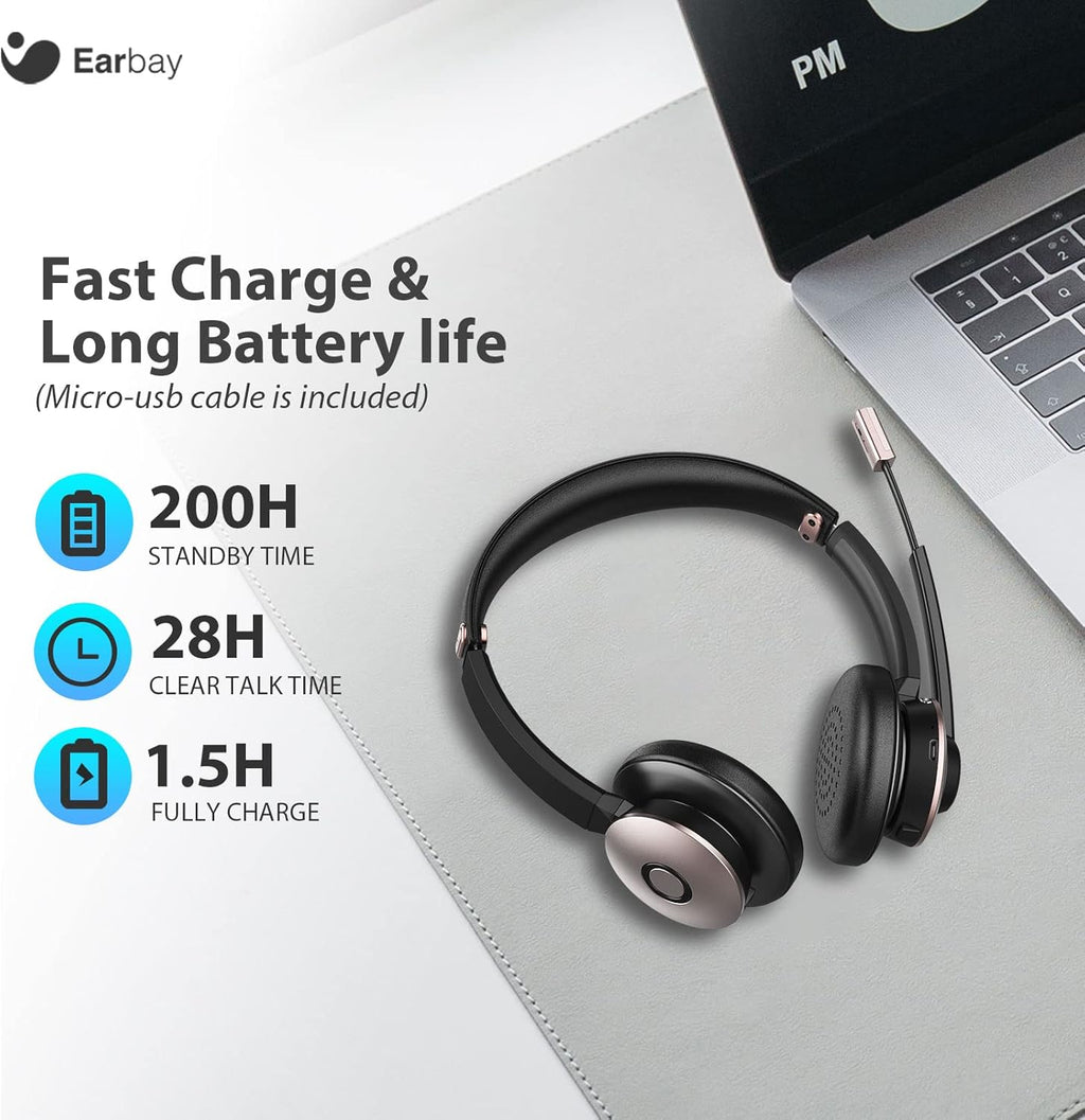Wireless Bluetooth 5.0 On-Ear Headset with Microphone and USB Dongle, Pack of 2 J7408