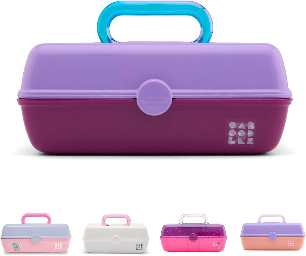 Two-Tone Lavender on Violet Hard Plastic Makeup Box with 2 Swivel Trays and Mirror L98444