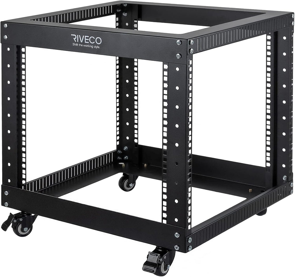 9U Open Frame Server Rack with Casters Black Q82983